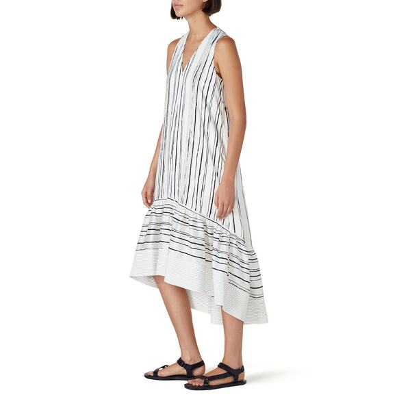 3.1 Phillip Lim High Low Painted White Striped Sleeveless V-Neck Midi Dress 2 - Picture 2 of 15